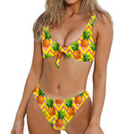 Pastel Zig Zag Pineapple Pattern Print Front Bow Tie Bikini