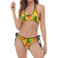 Pastel Zig Zag Pineapple Pattern Print Halter Scoop Tie Side Bikini