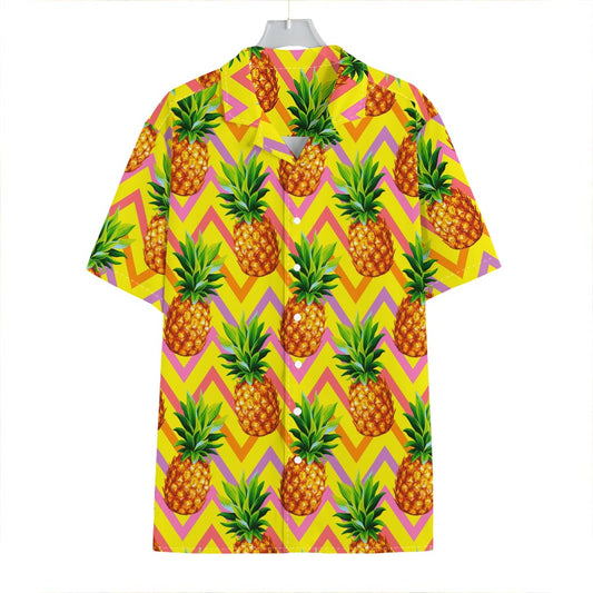 Pastel Zig Zag Pineapple Pattern Print Hawaiian Shirt
