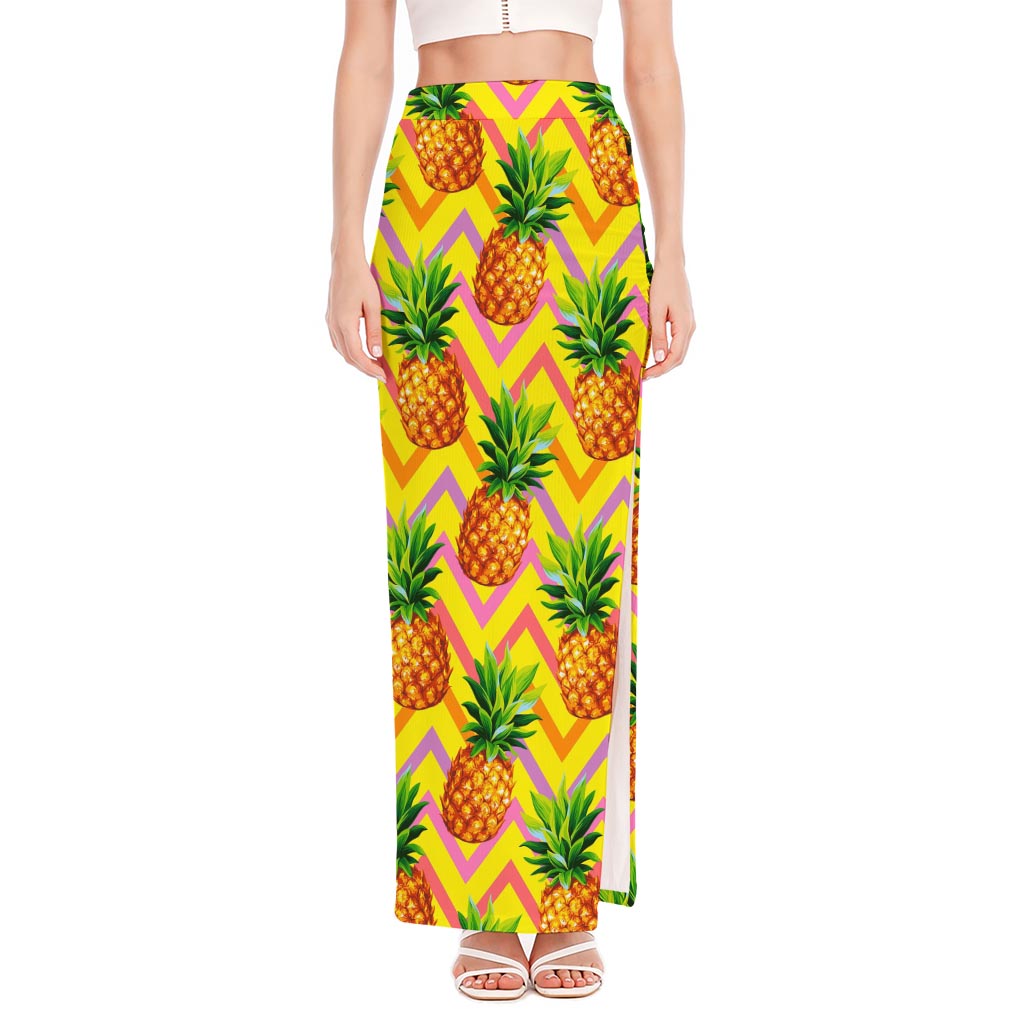 Pastel Zig Zag Pineapple Pattern Print High Slit Maxi Skirt