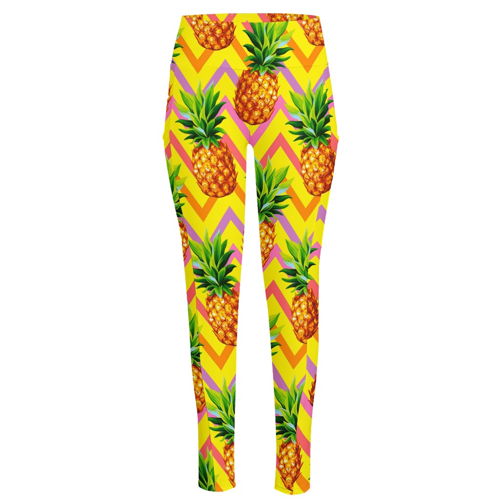 Pastel Zig Zag Pineapple Pattern Print High-Waisted Pocket Leggings