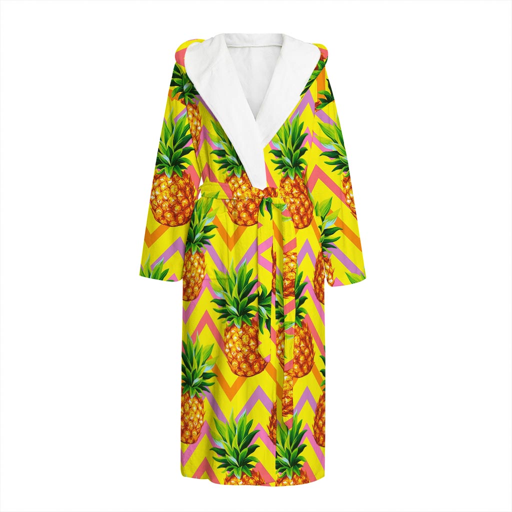 Pastel Zig Zag Pineapple Pattern Print Hooded Bathrobe