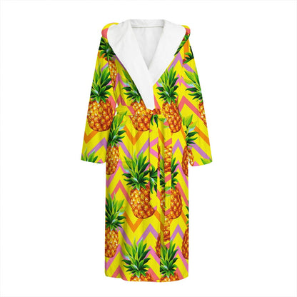 Pastel Zig Zag Pineapple Pattern Print Hooded Bathrobe