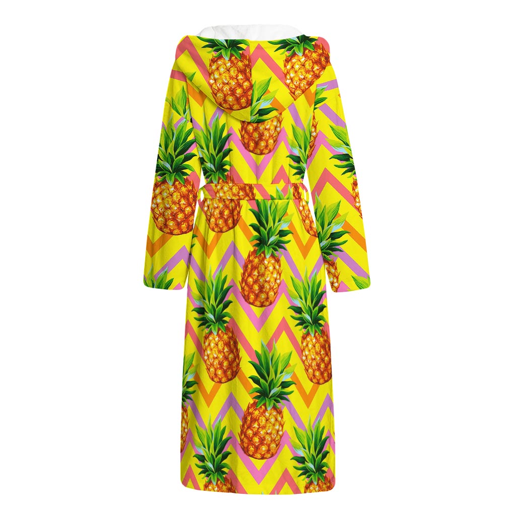 Pastel Zig Zag Pineapple Pattern Print Hooded Bathrobe