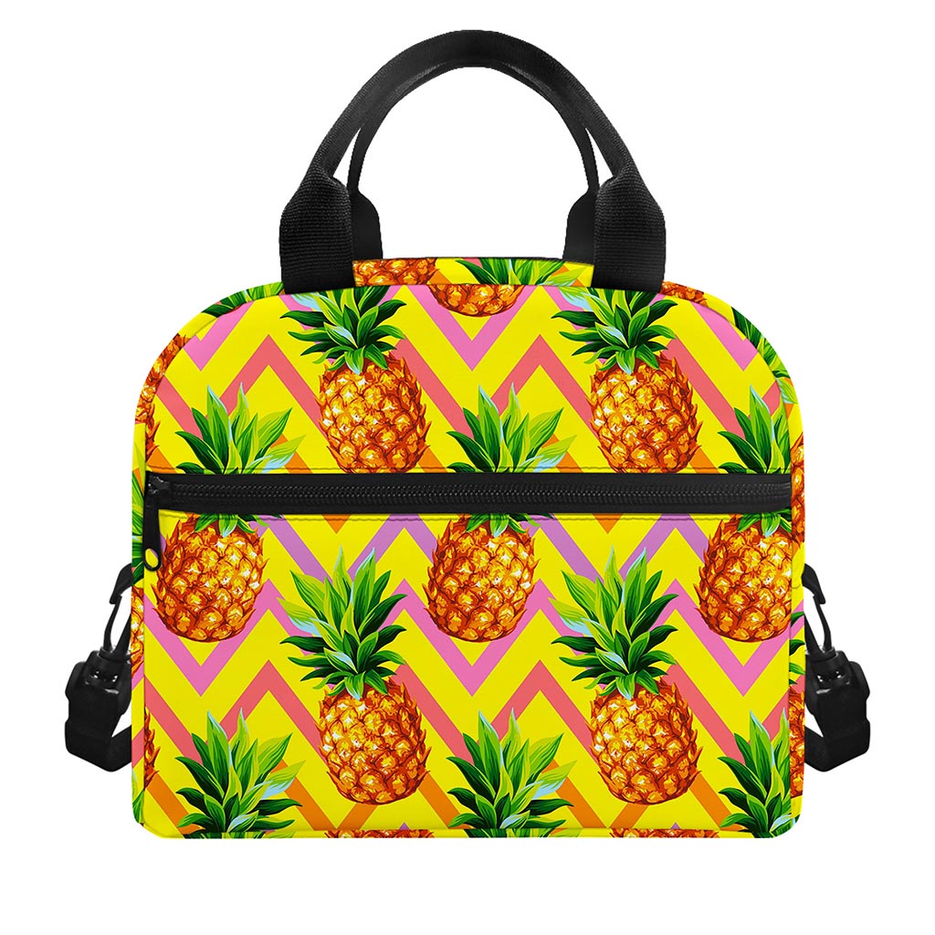 Pastel Zig Zag Pineapple Pattern Print Insulated Lunch Bag