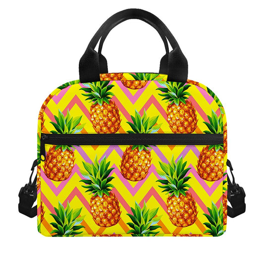 Pastel Zig Zag Pineapple Pattern Print Insulated Lunch Bag