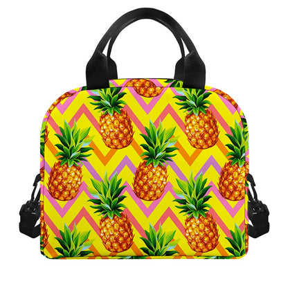 Pastel Zig Zag Pineapple Pattern Print Insulated Lunch Bag