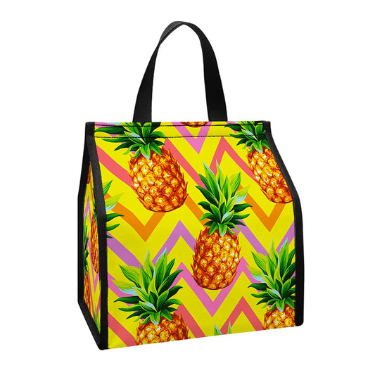 Pastel Zig Zag Pineapple Pattern Print Insulated Lunch Tote