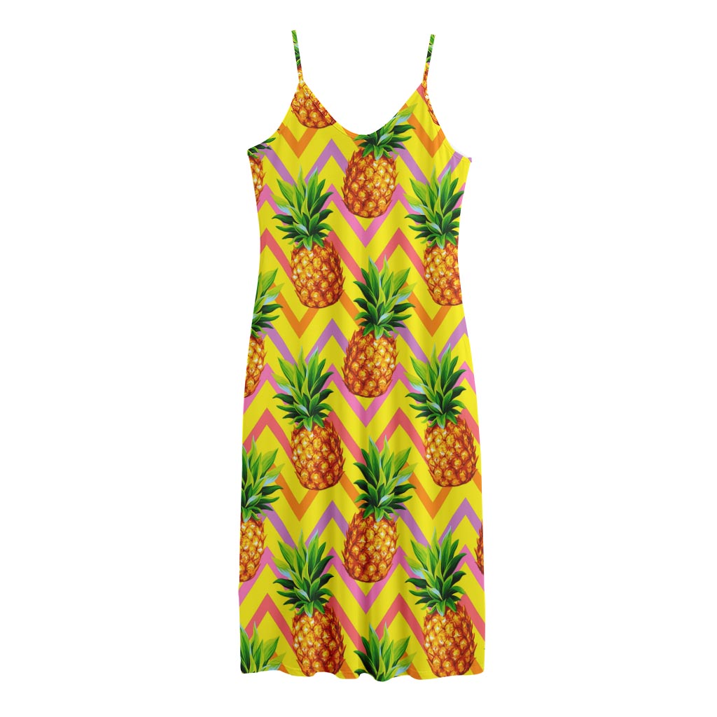 Pastel Zig Zag Pineapple Pattern Print Jersey Midi Cami Dress