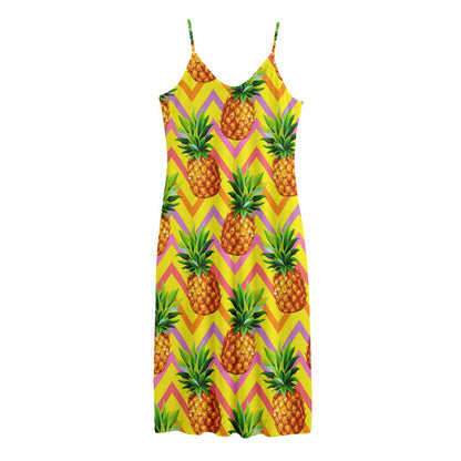 Pastel Zig Zag Pineapple Pattern Print Jersey Midi Cami Dress