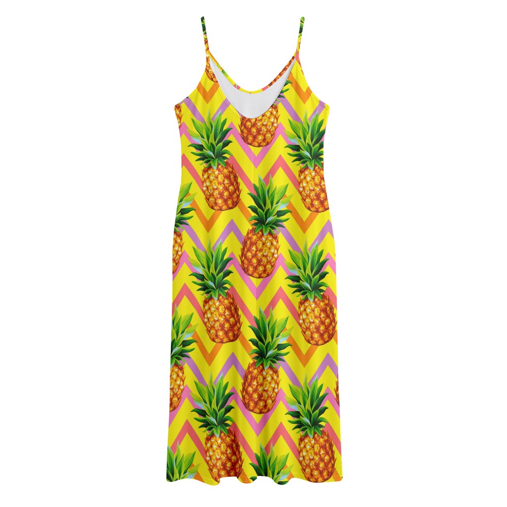 Pastel Zig Zag Pineapple Pattern Print Jersey Midi Cami Dress