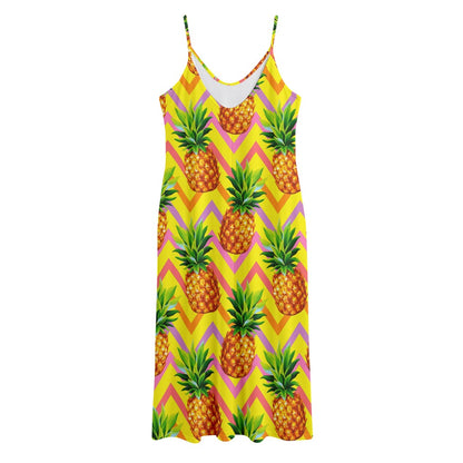 Pastel Zig Zag Pineapple Pattern Print Jersey Midi Cami Dress