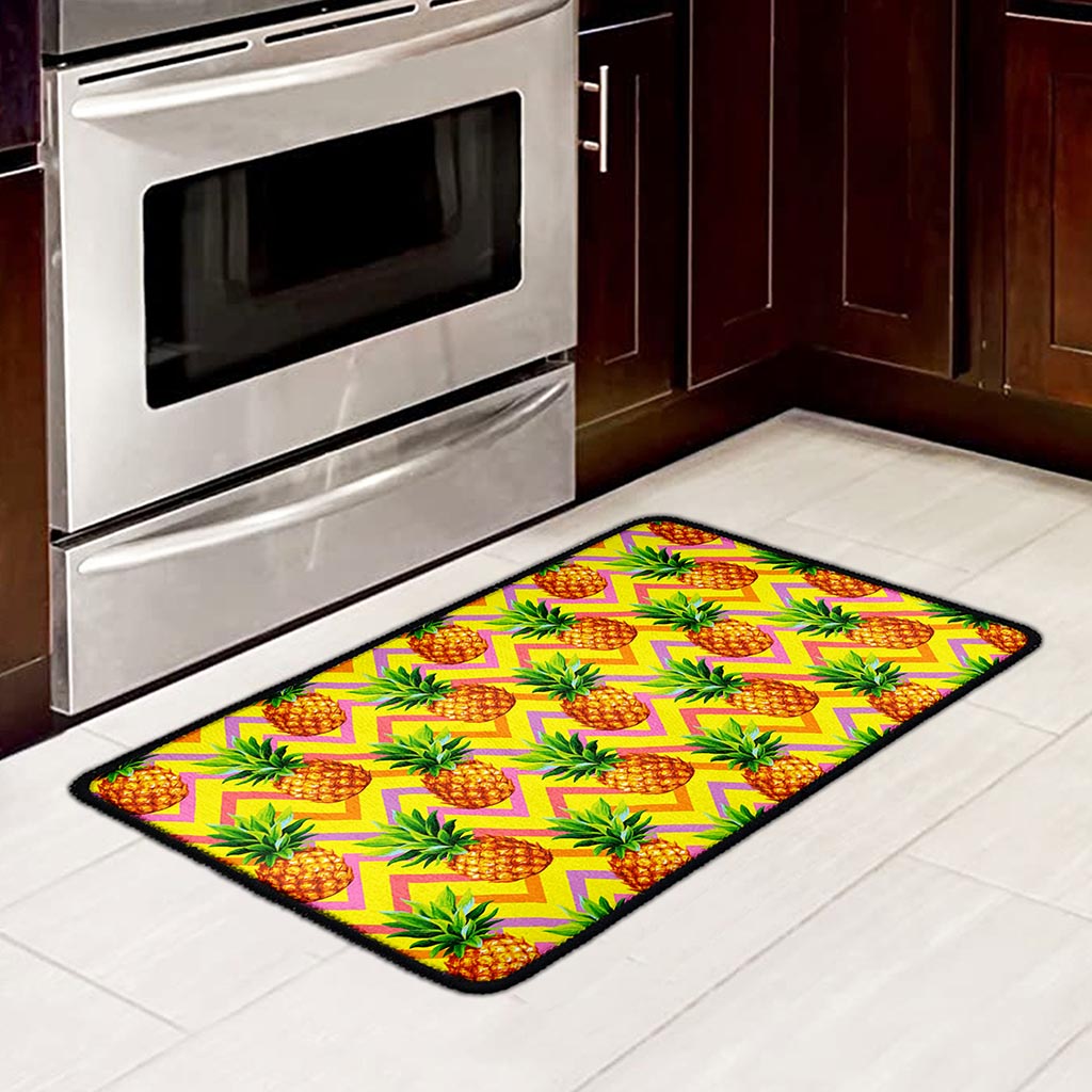 Pastel Zig Zag Pineapple Pattern Print Kitchen Mat