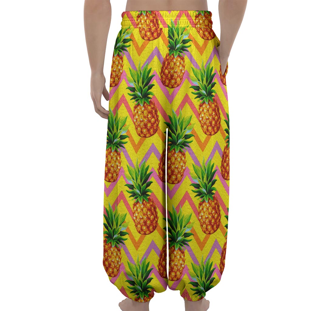 Pastel Zig Zag Pineapple Pattern Print Lantern Pants