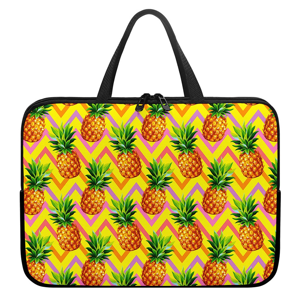 Pastel Zig Zag Pineapple Pattern Print Laptop Sleeve With Handle