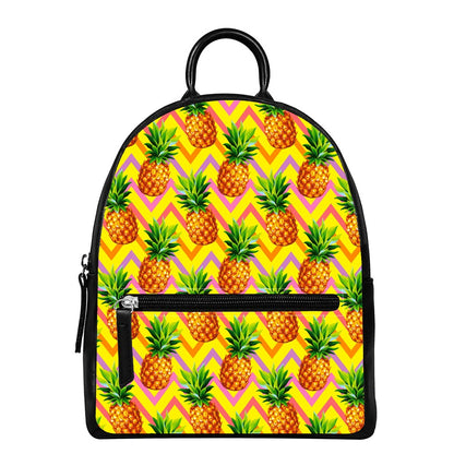 Pastel Zig Zag Pineapple Pattern Print Leather Backpack