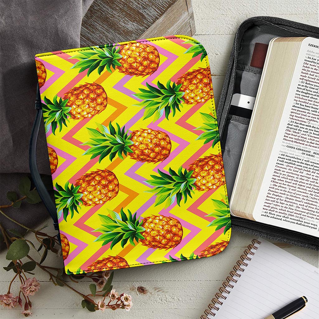 Pastel Zig Zag Pineapple Pattern Print Leather Bible Cover