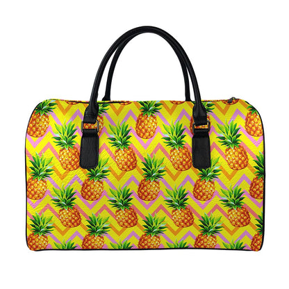 Pastel Zig Zag Pineapple Pattern Print Leather Duffle Bag