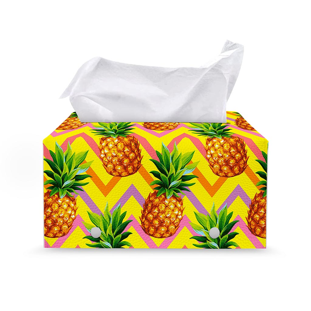 Pastel Zig Zag Pineapple Pattern Print Leather Tissue Box Cover