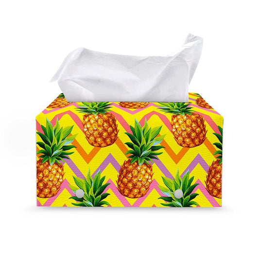 Pastel Zig Zag Pineapple Pattern Print Leather Tissue Box Cover