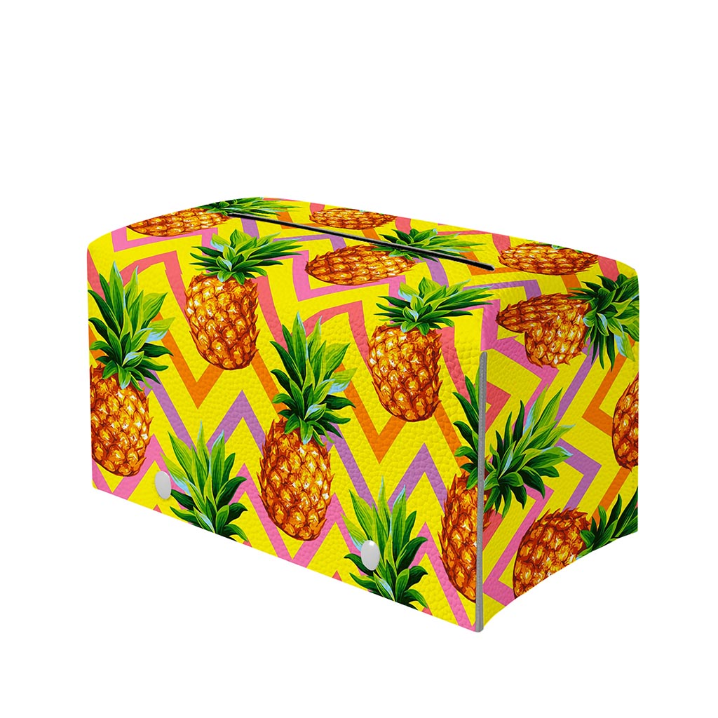 Pastel Zig Zag Pineapple Pattern Print Leather Tissue Box Cover