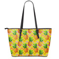 Pastel Zig Zag Pineapple Pattern Print Leather Tote Bag With Zipper