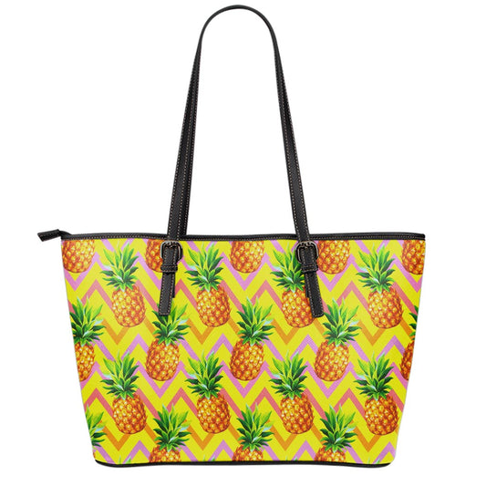 Pastel Zig Zag Pineapple Pattern Print Leather Tote Bag