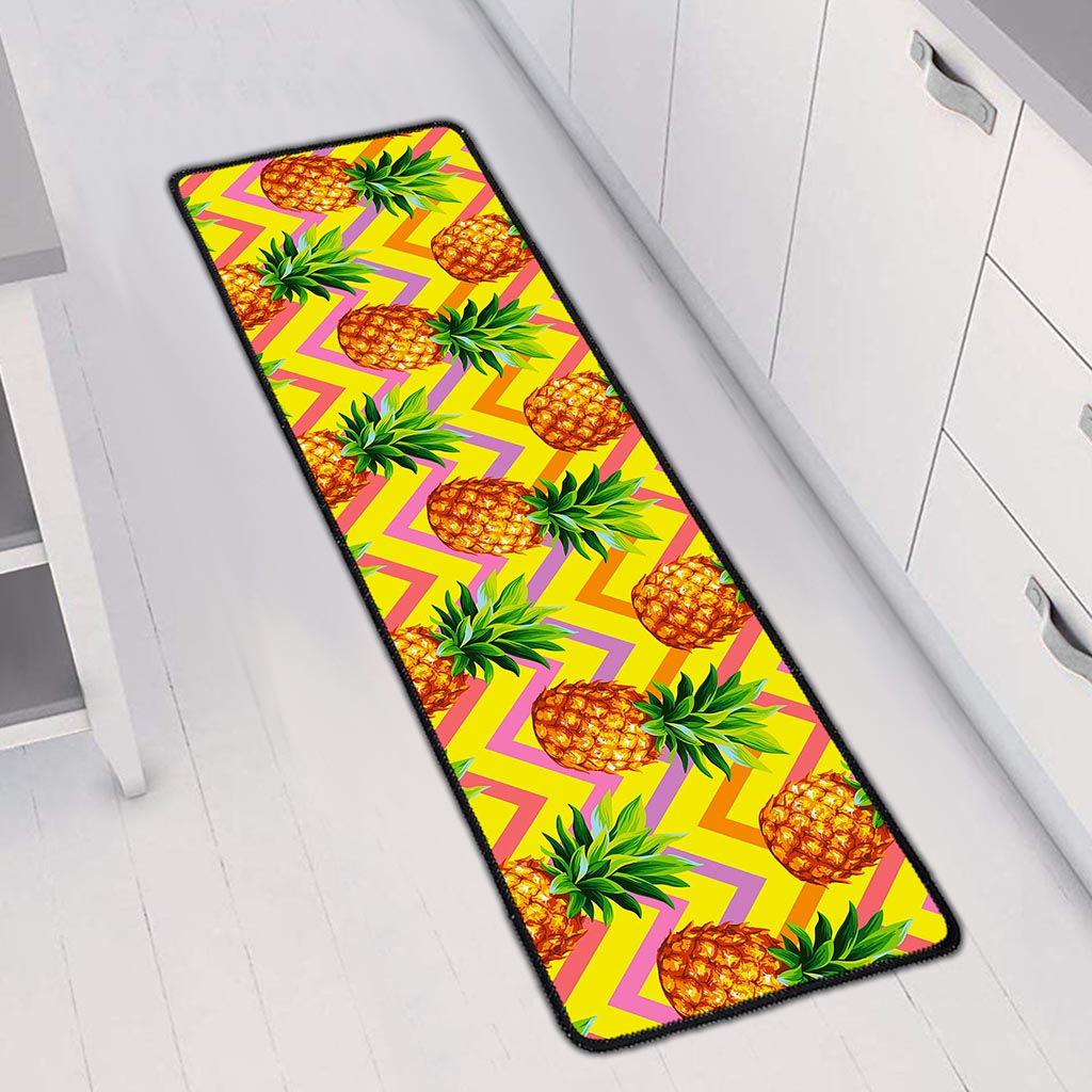Pastel Zig Zag Pineapple Pattern Print Long Kitchen Mat