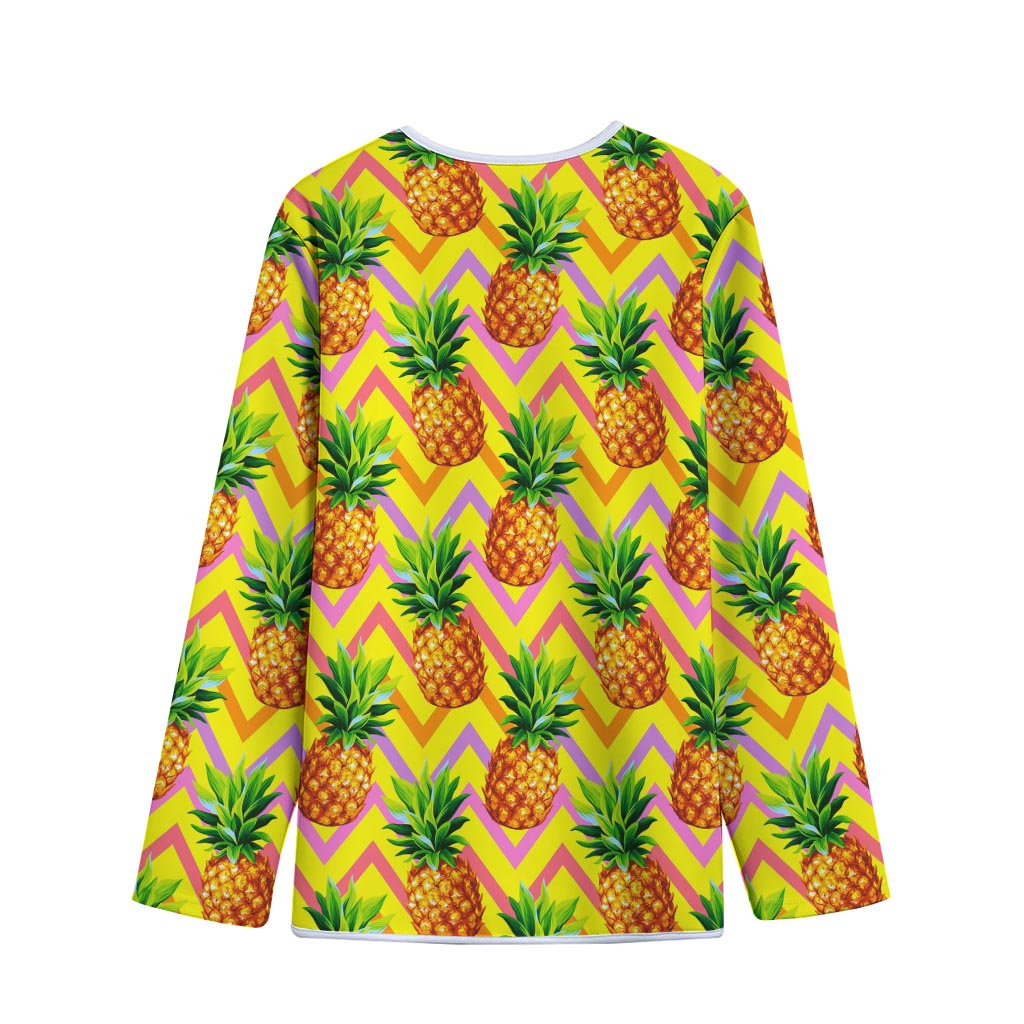 Pastel Zig Zag Pineapple Pattern Print Long Sleeve Short Coat