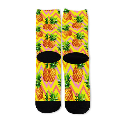 Pastel Zig Zag Pineapple Pattern Print Long Socks