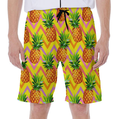 Pastel Zig Zag Pineapple Pattern Print Men's Beach Shorts
