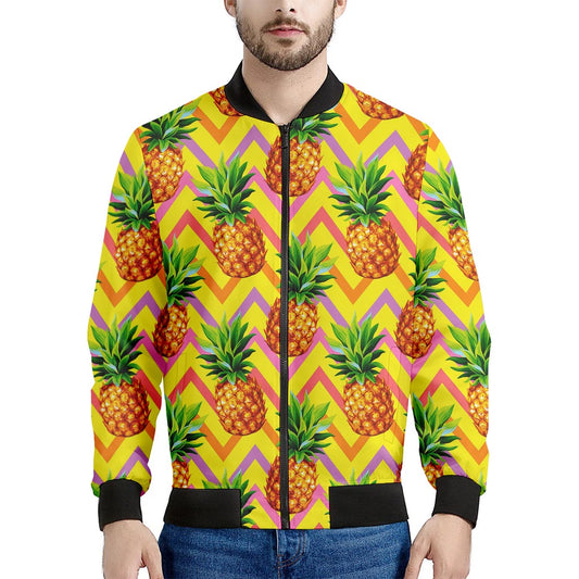 Pastel Zig Zag Pineapple Pattern Print Men's Bomber Jacket