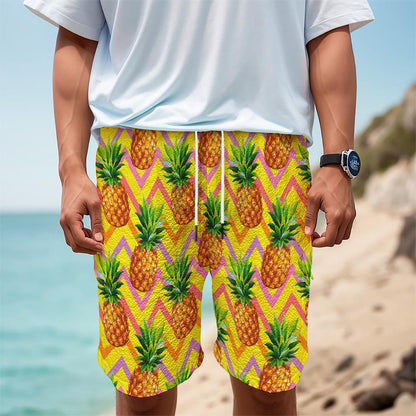 Pastel Zig Zag Pineapple Pattern Print Men's Cargo Shorts