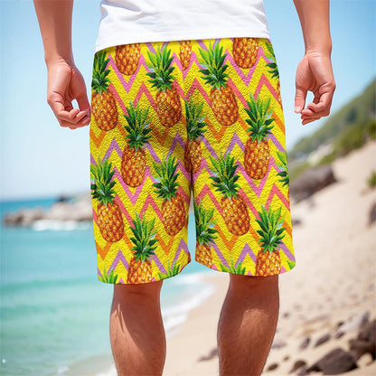 Pastel Zig Zag Pineapple Pattern Print Men's Cargo Shorts