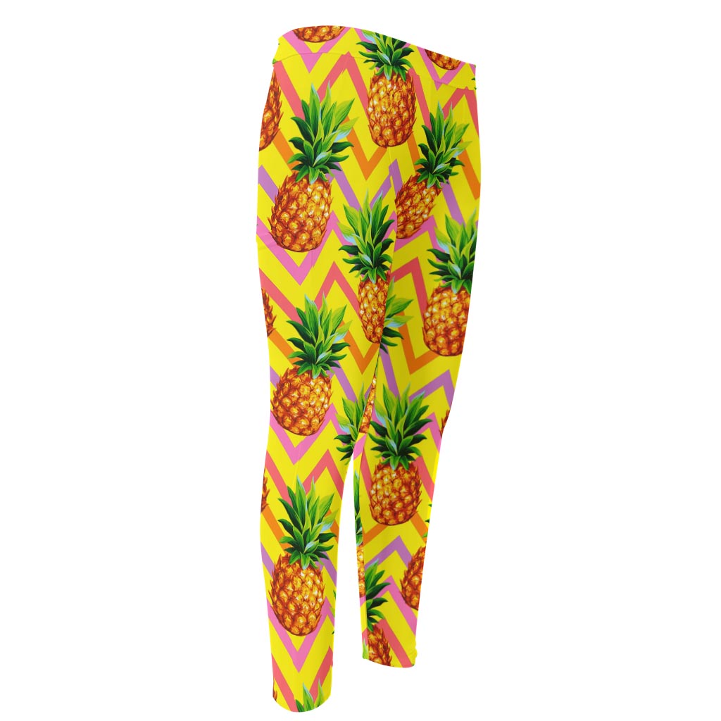 Pastel Zig Zag Pineapple Pattern Print Men's Compression Pants