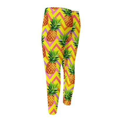 Pastel Zig Zag Pineapple Pattern Print Men's Compression Pants