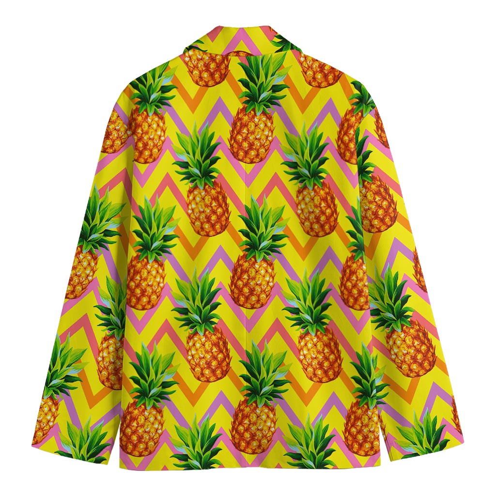 Pastel Zig Zag Pineapple Pattern Print Men's Cotton Blazer