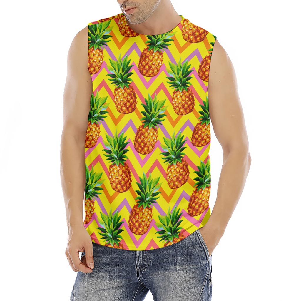 Pastel Zig Zag Pineapple Pattern Print Men's Fitness Tank Top