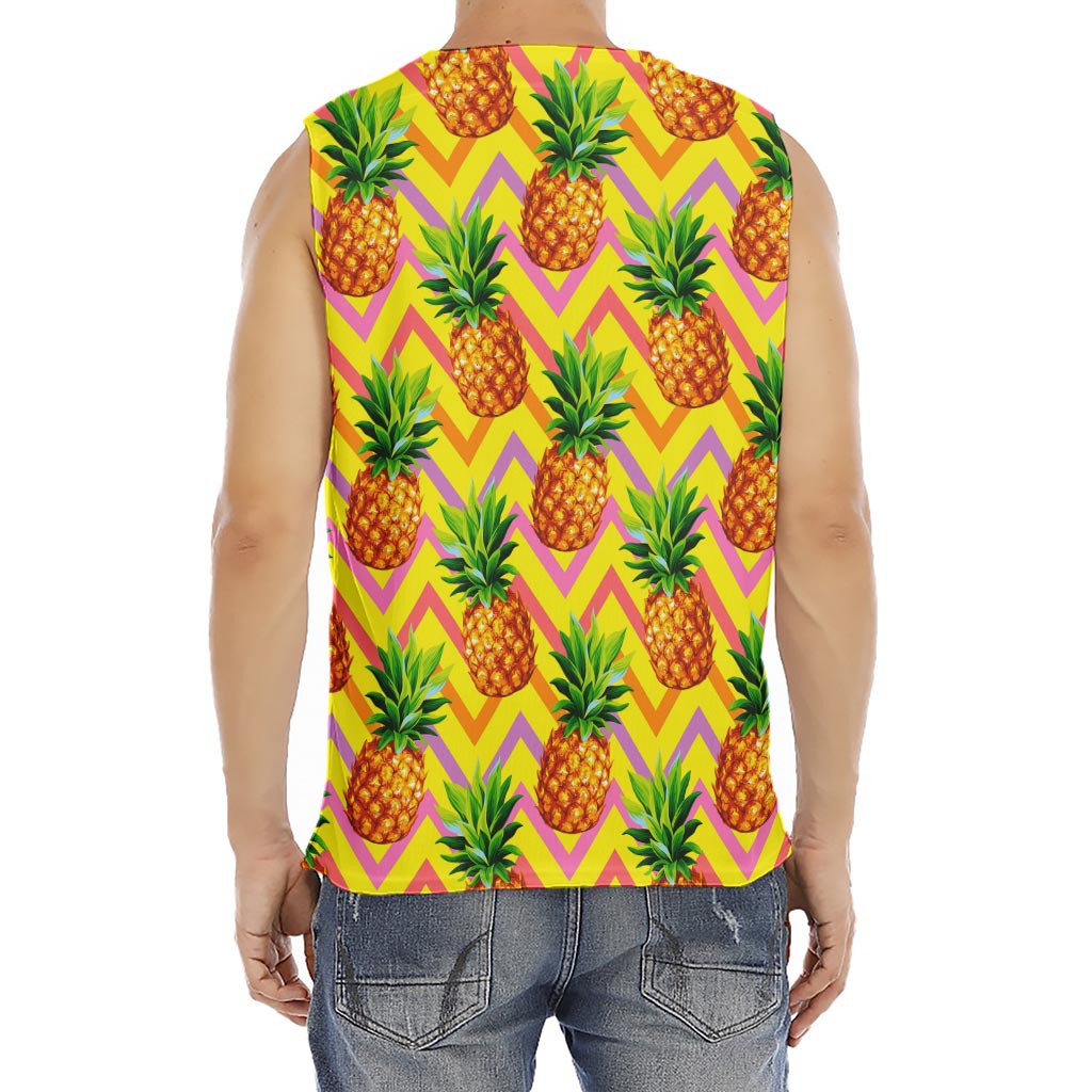Pastel Zig Zag Pineapple Pattern Print Men's Fitness Tank Top
