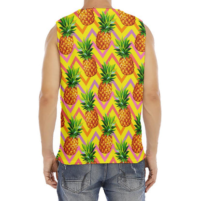 Pastel Zig Zag Pineapple Pattern Print Men's Fitness Tank Top