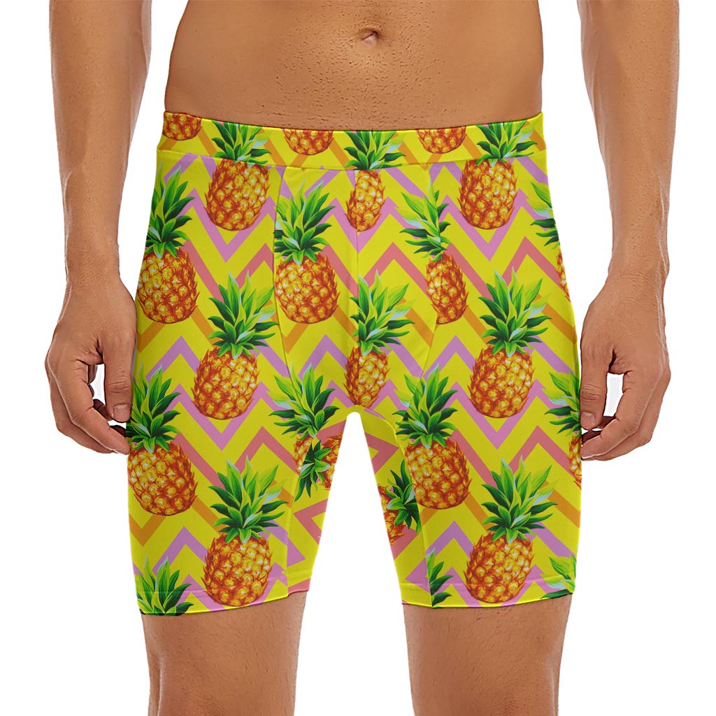 Pastel Zig Zag Pineapple Pattern Print Men's Long Boxer Briefs
