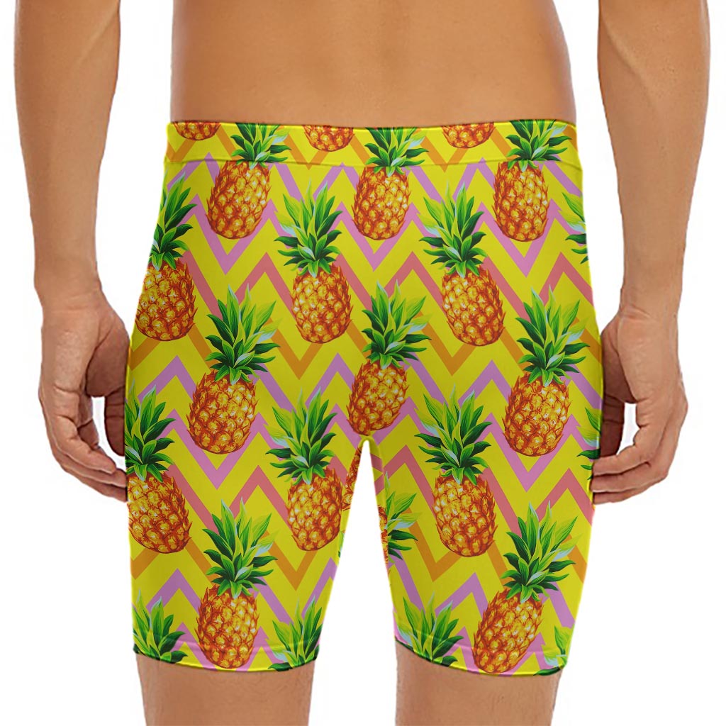 Pastel Zig Zag Pineapple Pattern Print Men's Long Boxer Briefs
