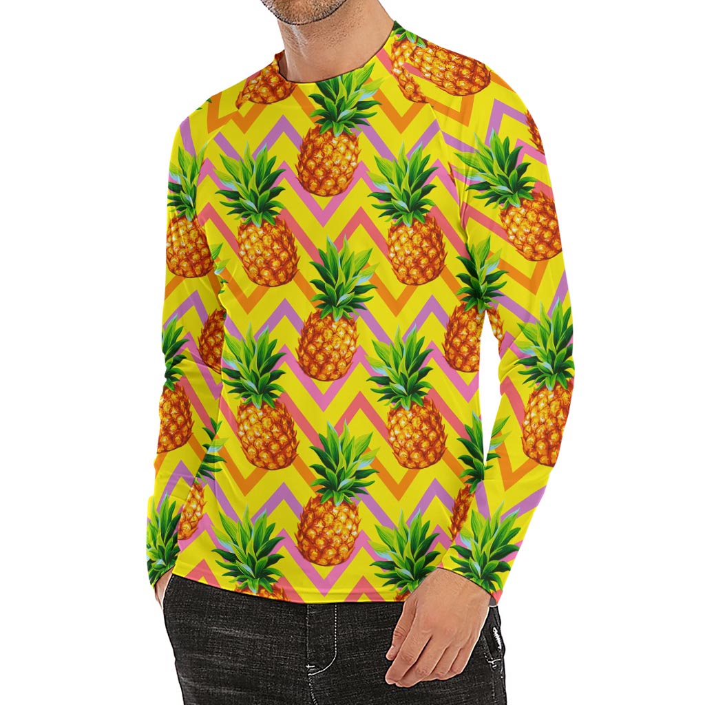 Pastel Zig Zag Pineapple Pattern Print Men's Long Sleeve Rash Guard