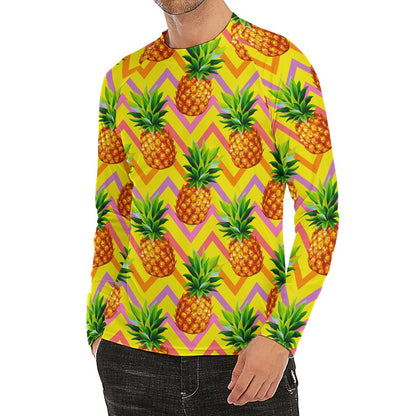 Pastel Zig Zag Pineapple Pattern Print Men's Long Sleeve Rash Guard