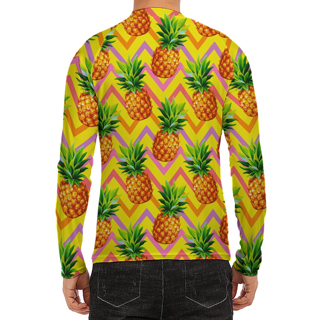 Pastel Zig Zag Pineapple Pattern Print Men's Long Sleeve Rash Guard