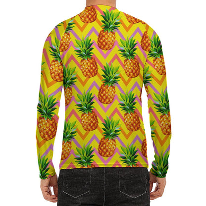 Pastel Zig Zag Pineapple Pattern Print Men's Long Sleeve Rash Guard