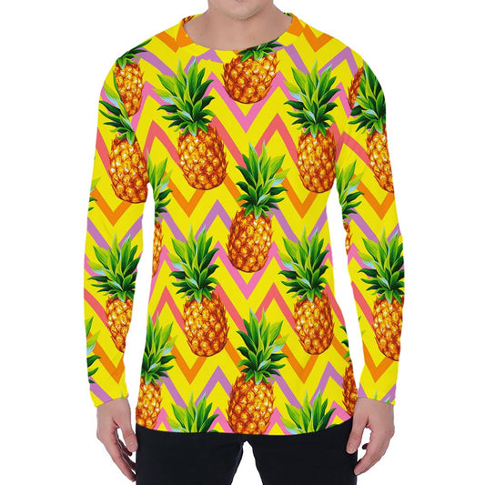 Pastel Zig Zag Pineapple Pattern Print Men's Long Sleeve T-Shirt