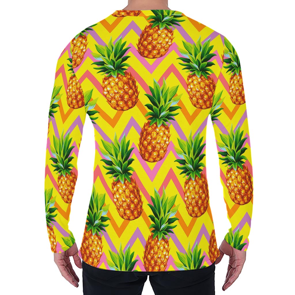 Pastel Zig Zag Pineapple Pattern Print Men's Long Sleeve T-Shirt