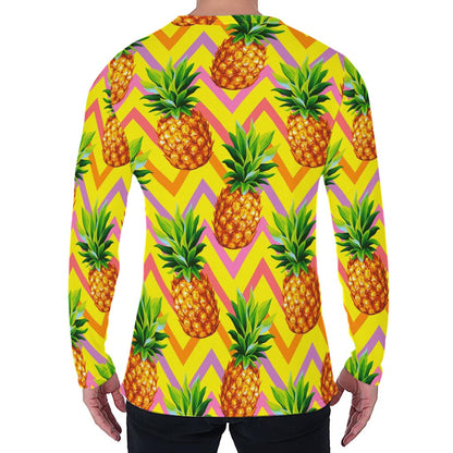 Pastel Zig Zag Pineapple Pattern Print Men's Long Sleeve T-Shirt