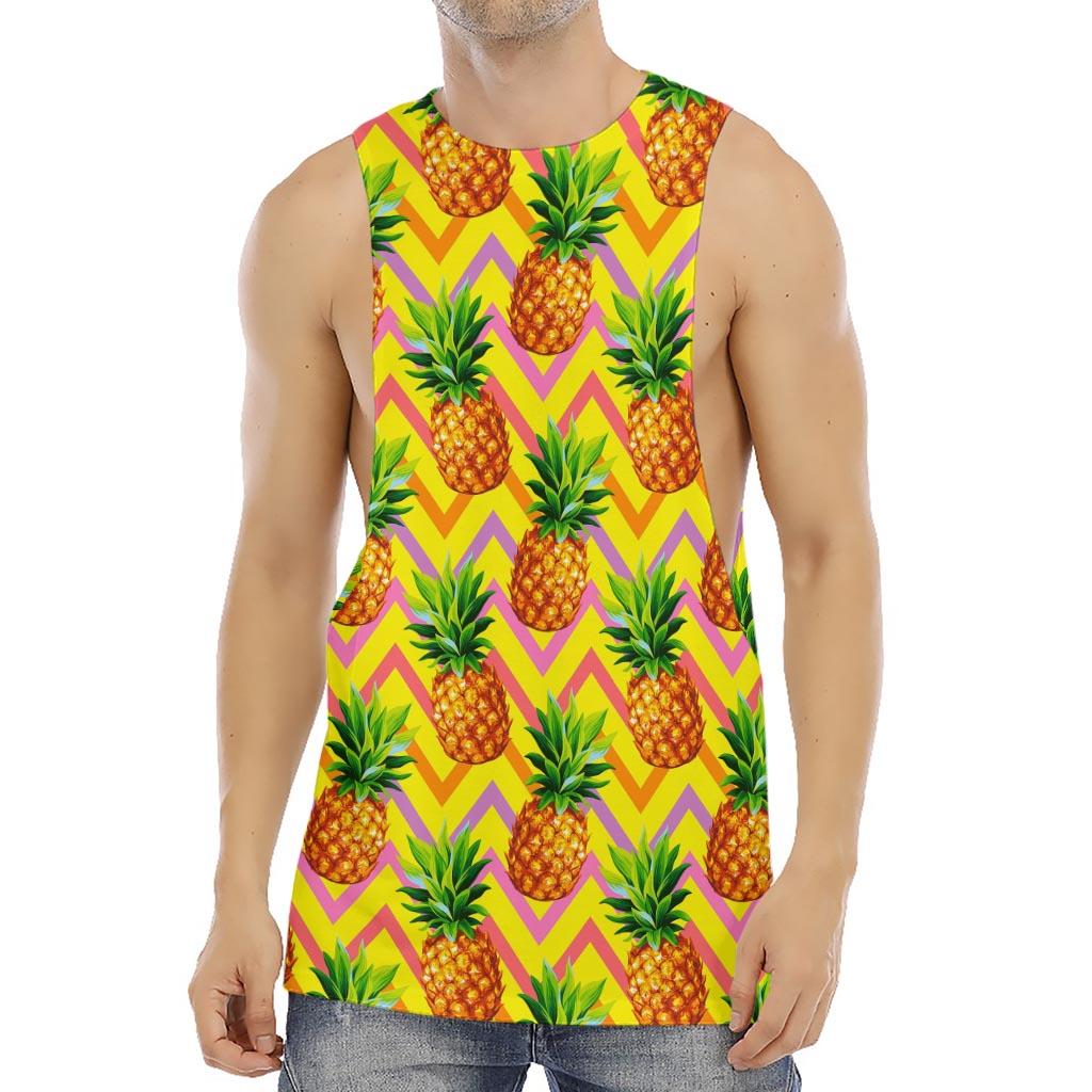 Pastel Zig Zag Pineapple Pattern Print Men's Muscle Tank Top